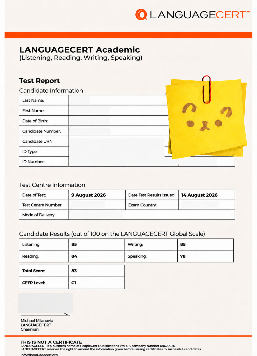 朗思 LanguageCert C1 / 83 成绩单 — 学员FF