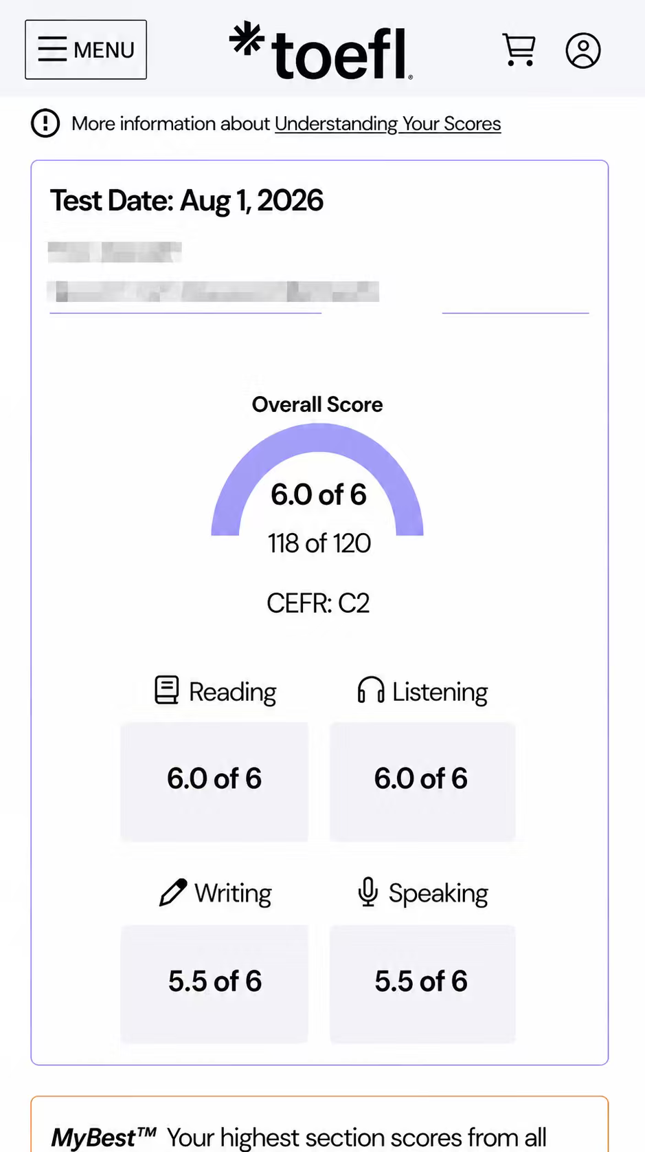 托福 TOEFL C2 / 118 成绩单 — 学员QQ